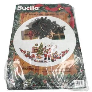 Bucilla Vintage 42" Round Counted Cross Stitch Tree Skirt Santa Classic New